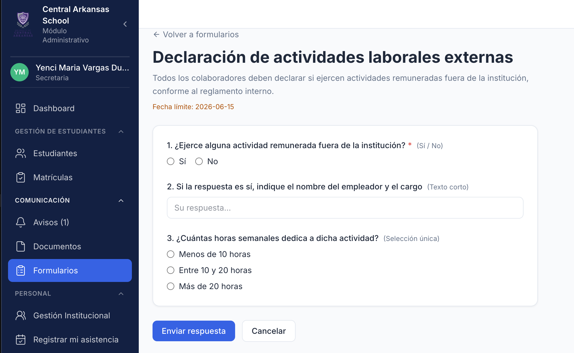 Formulario de seguimiento en Luminus Edu
